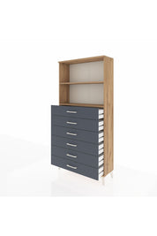 Arges Dolap 2 Raflı 6 Çekmeceli 88x30x182 Çam-Antrasit