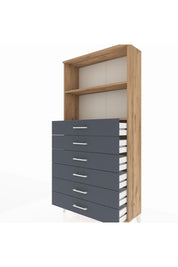 Arges Dolap 2 Raflı 6 Çekmeceli 88x30x182 Çam-Antrasit