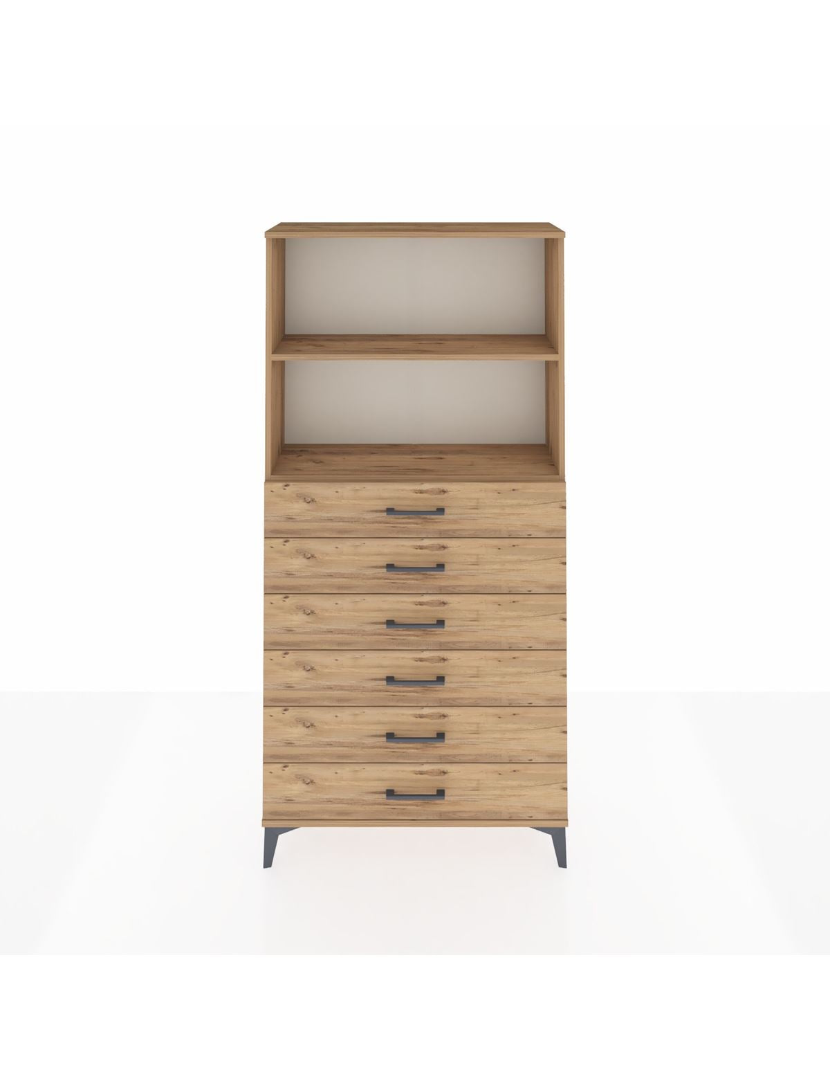 Arges Dolap 2 Raflı 6 Çekmeceli 88x30x182 Çam-Çam