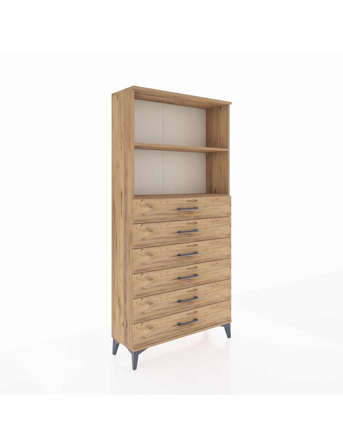 Arges Dolap 2 Raflı 6 Çekmeceli 88x30x182 Çam-Çam