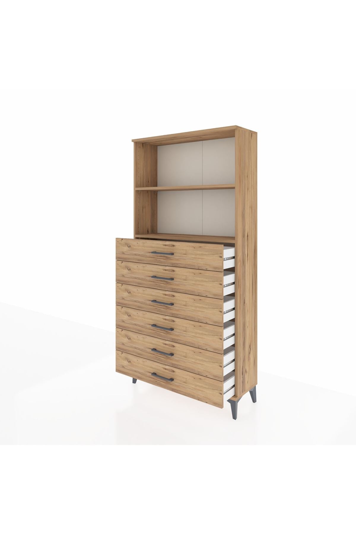 Arges Dolap 2 Raflı 6 Çekmeceli 88x30x182 Çam-Çam