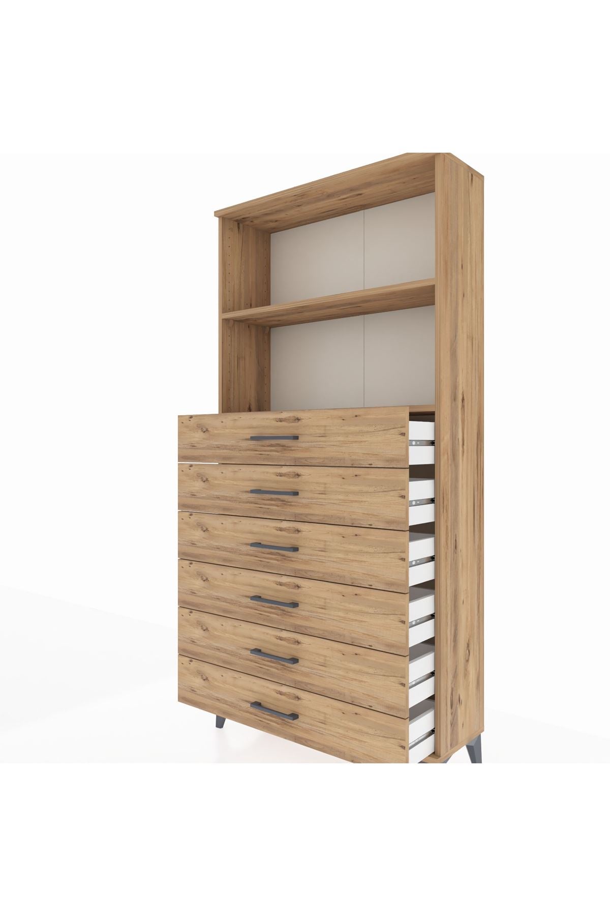 Arges Dolap 2 Raflı 6 Çekmeceli 88x30x182 Çam-Çam