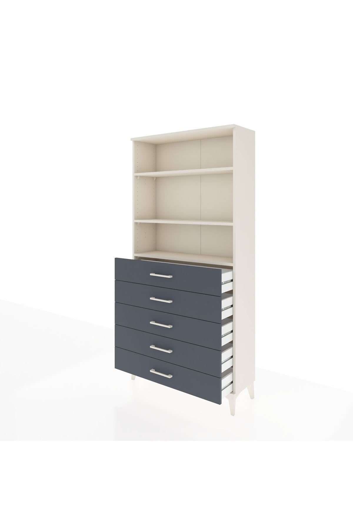 Arges Dolap 3 Raflı 5 Çekmeceli 88x30x182 Aytaşı-Antrasit