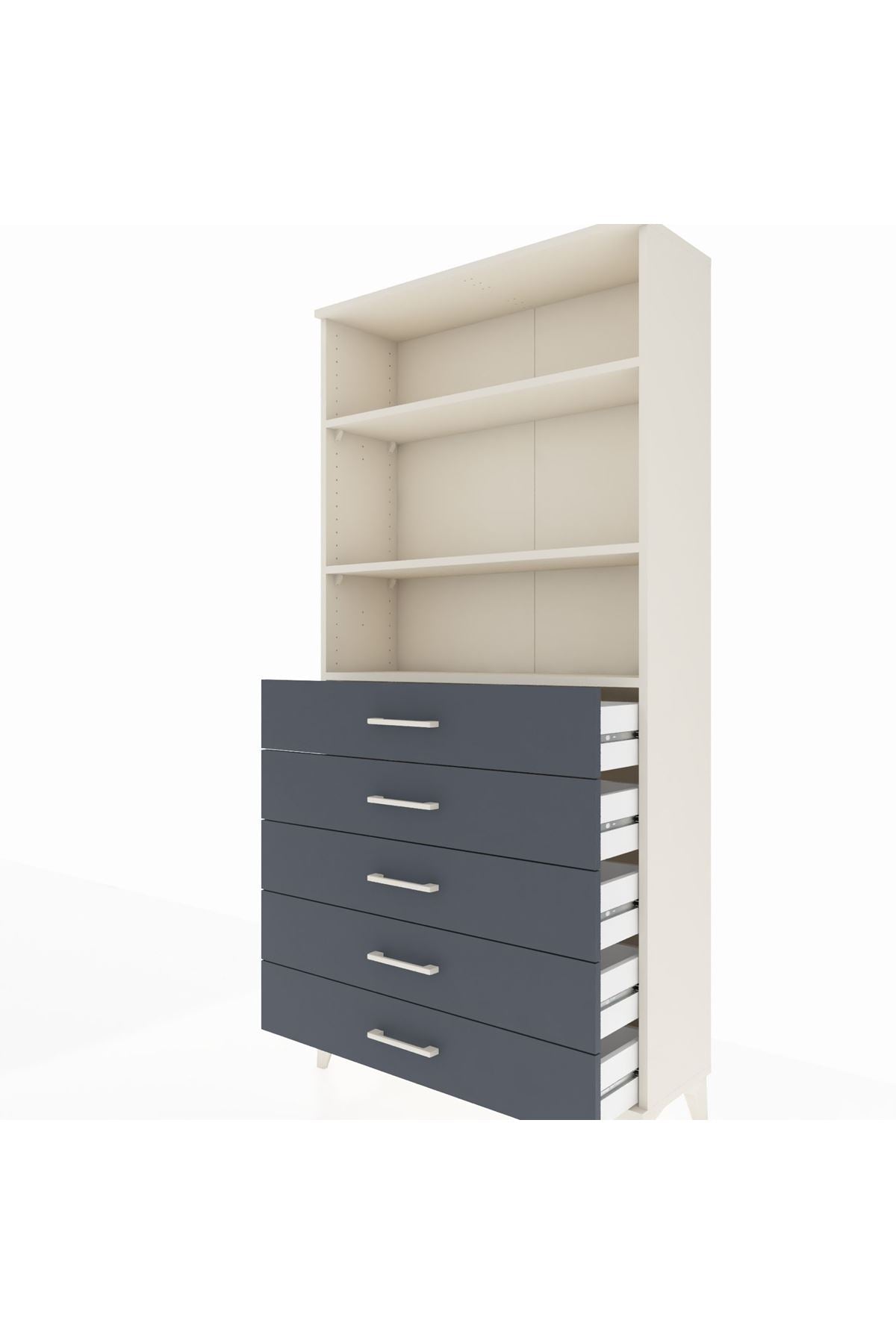 Arges Dolap 3 Raflı 5 Çekmeceli 88x30x182 Aytaşı-Antrasit