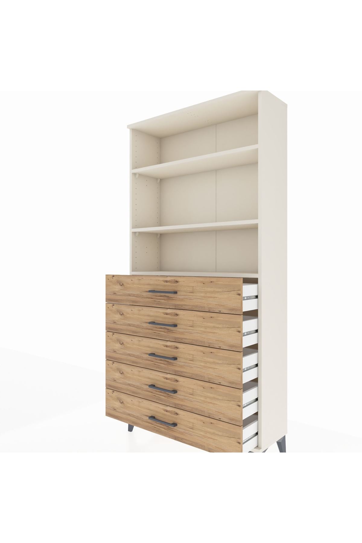 Arges Dolap 3 Raflı 5 Çekmeceli 88x30x182 Aytaşı-Çam