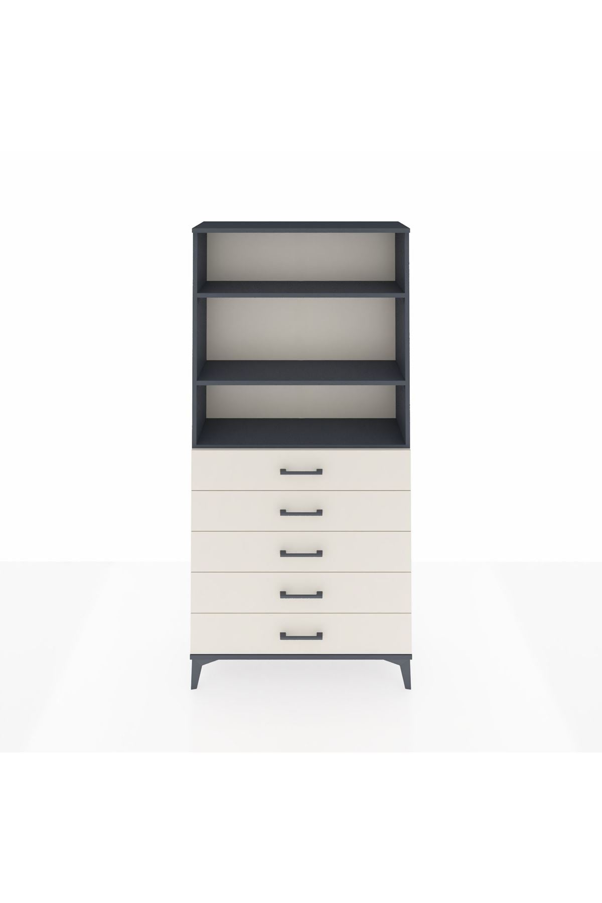 Arges Dolap 3 Raflı 5 Çekmeceli 88x30x182 Antrasit-Aytaşı