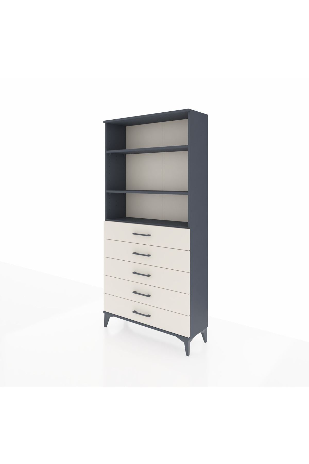 Arges Dolap 3 Raflı 5 Çekmeceli 88x30x182 Antrasit-Aytaşı