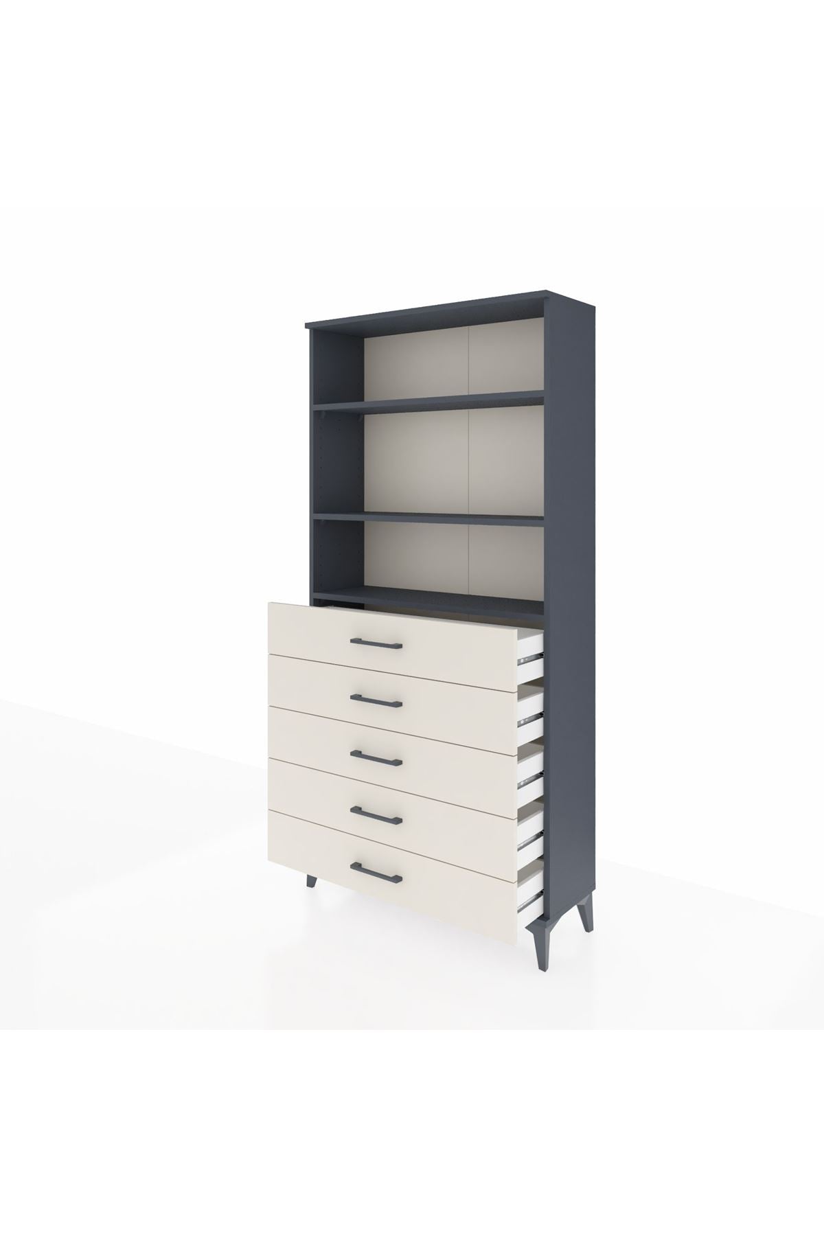 Arges Dolap 3 Raflı 5 Çekmeceli 88x30x182 Antrasit-Aytaşı