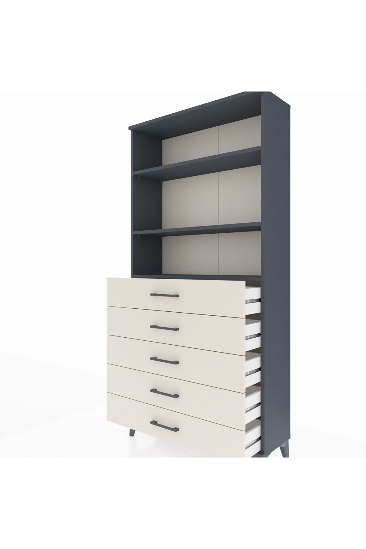Arges Dolap 3 Raflı 5 Çekmeceli 88x30x182 Antrasit-Aytaşı