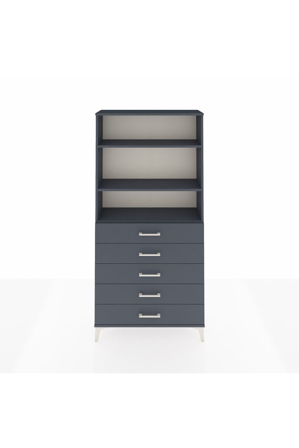 Arges Dolap 3 Raflı 5 Çekmeceli 88x30x182 Antrasit-Antrasit