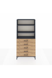 Arges Dolap 3 Raflı 5 Çekmeceli 88x30x182 Antrasit-Çam