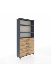 Arges Dolap 3 Raflı 5 Çekmeceli 88x30x182 Antrasit-Çam