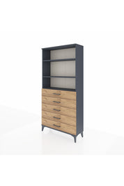 Arges Dolap 3 Raflı 5 Çekmeceli 88x30x182 Antrasit-Çam