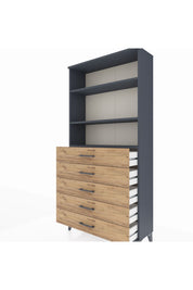 Arges Dolap 3 Raflı 5 Çekmeceli 88x30x182 Antrasit-Çam