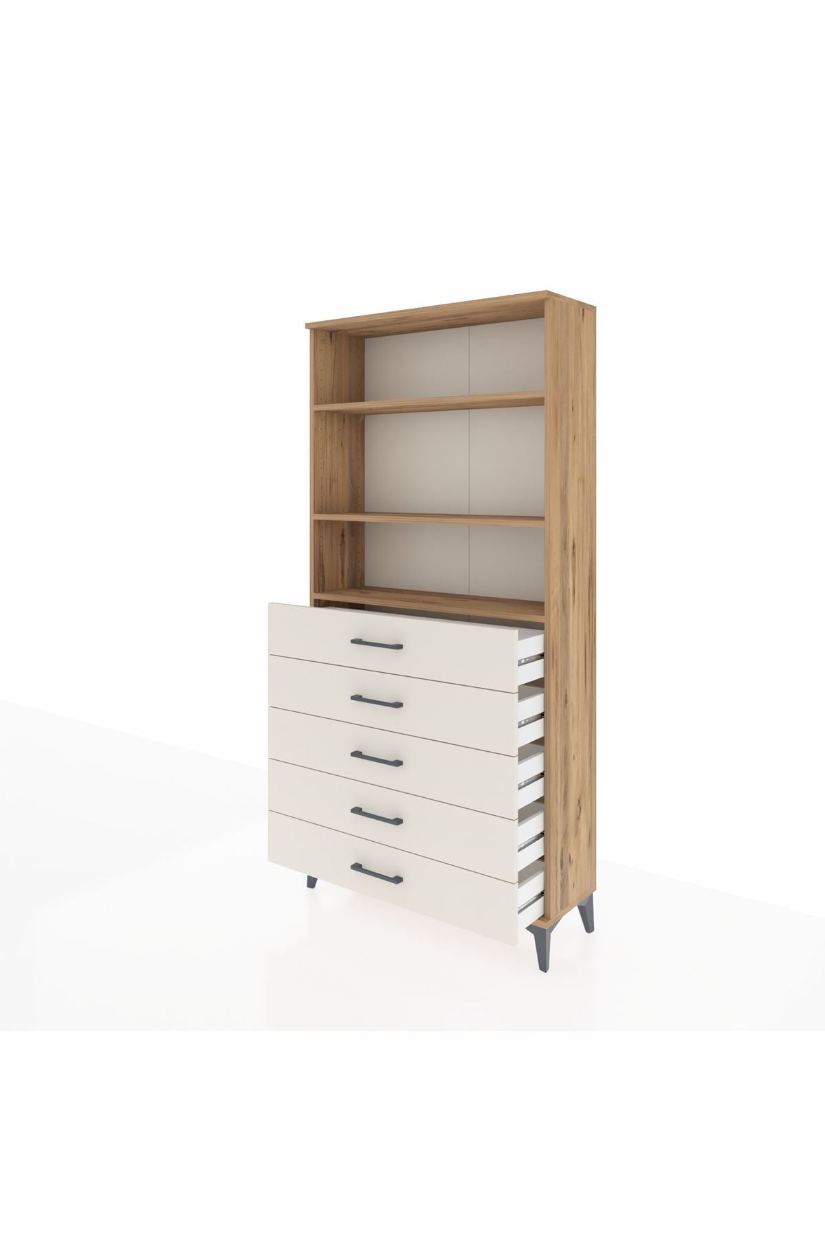 Arges Dolap 3 Raflı 5 Çekmeceli 88x30x182 Çam-Aytaşı