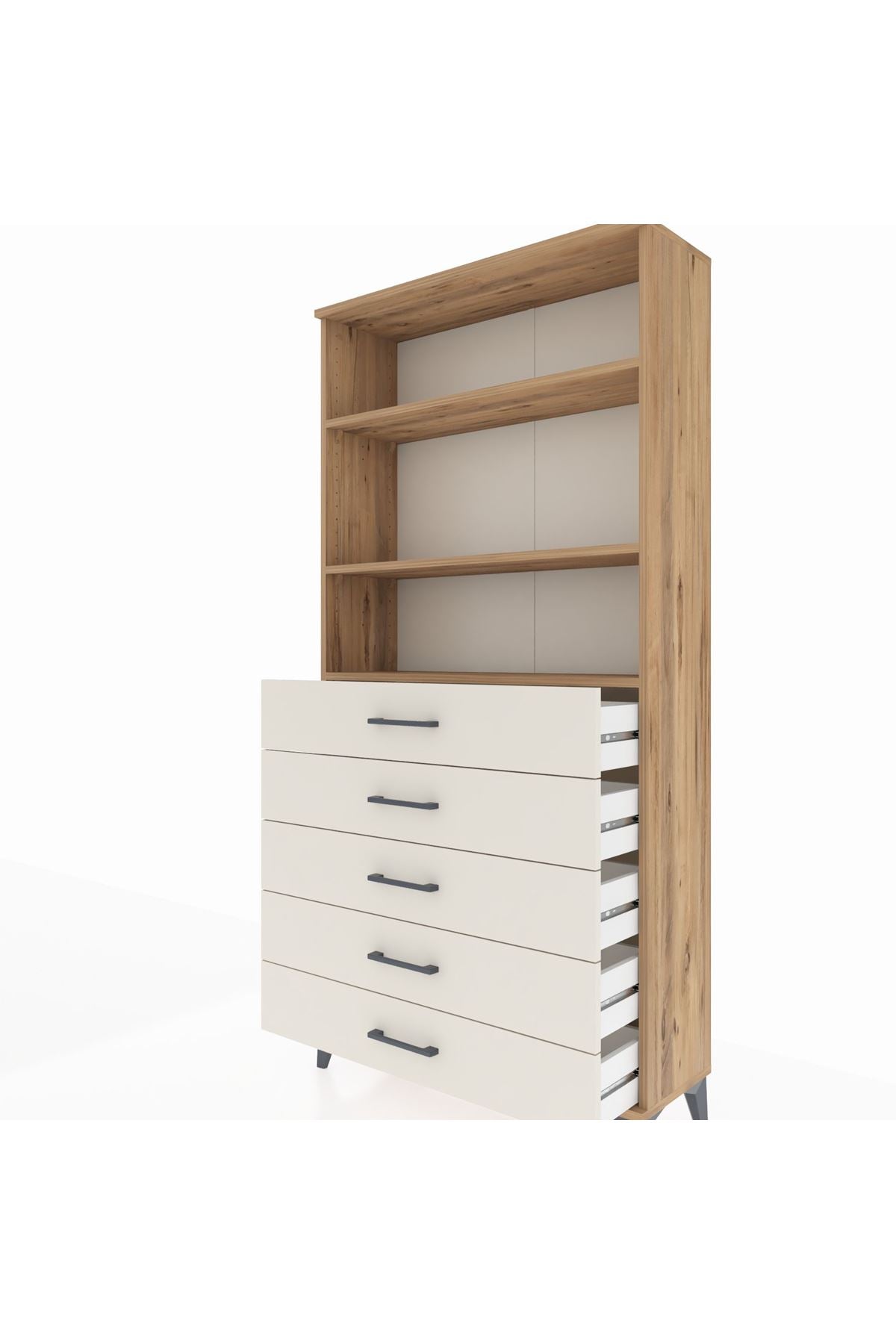 Arges Dolap 3 Raflı 5 Çekmeceli 88x30x182 Çam-Aytaşı