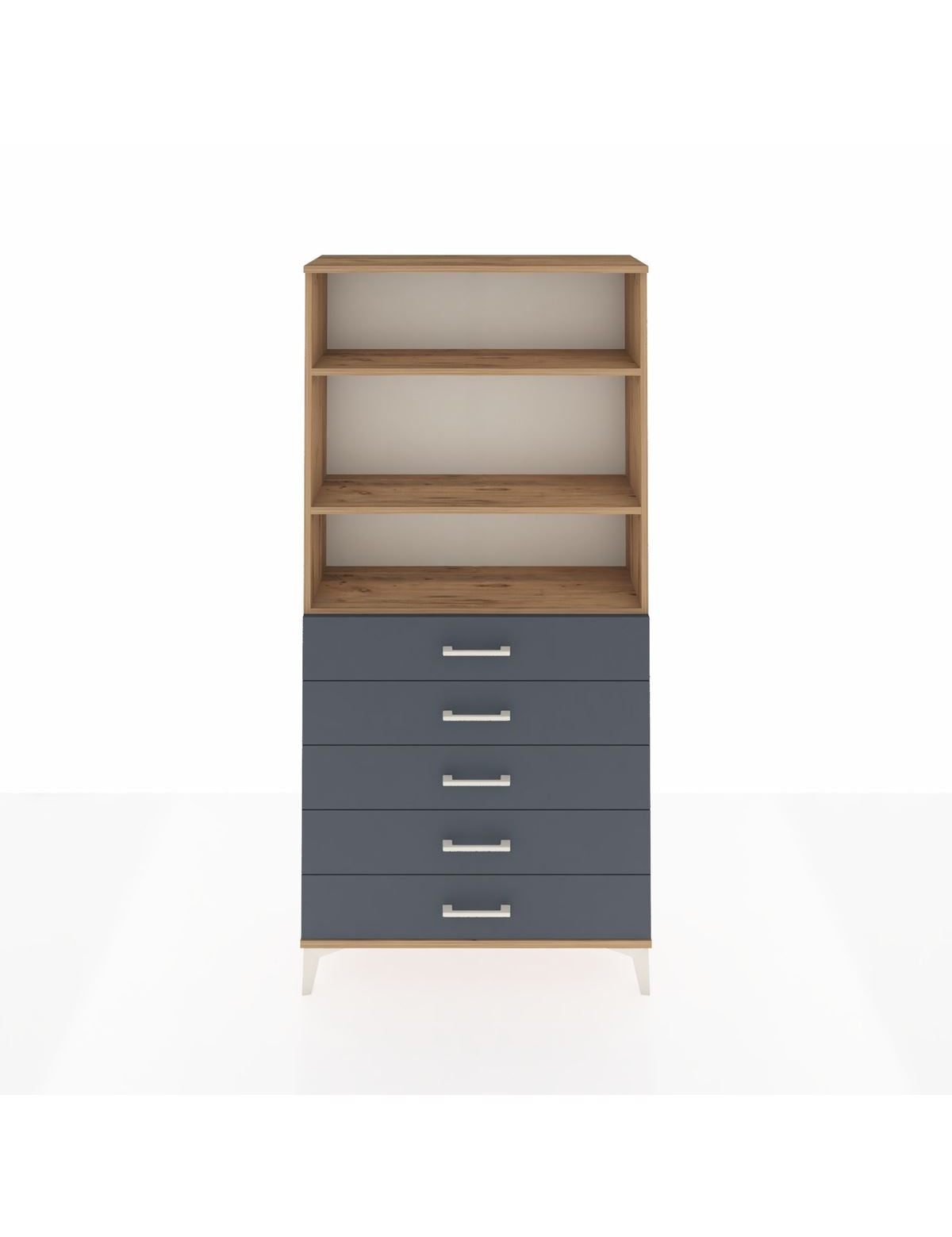 Arges Dolap 3 Raflı 5 Çekmeceli 88x30x182 Çam-Antrasit