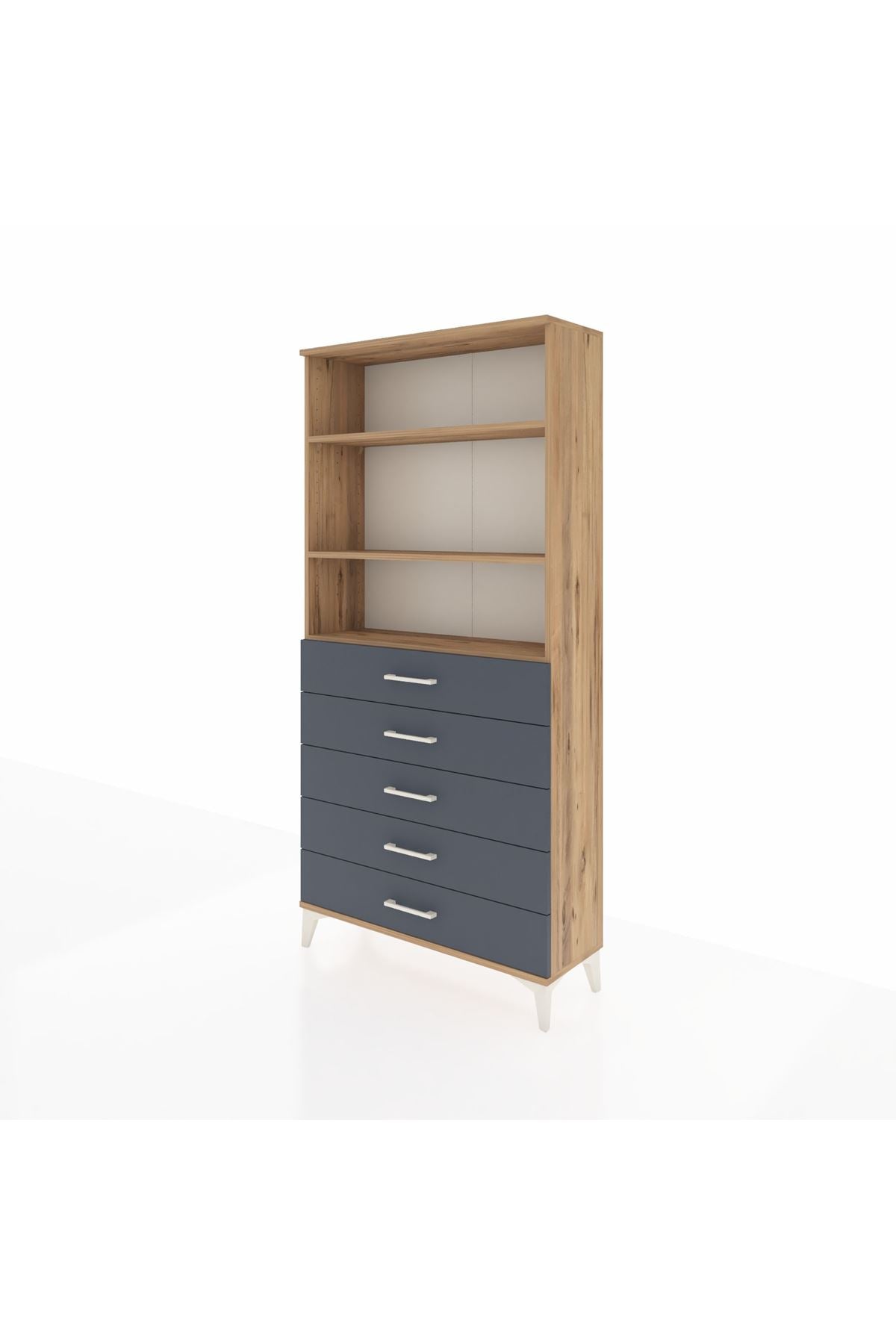 Arges Dolap 3 Raflı 5 Çekmeceli 88x30x182 Çam-Antrasit