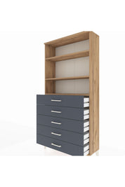 Arges Dolap 3 Raflı 5 Çekmeceli 88x30x182 Çam-Antrasit