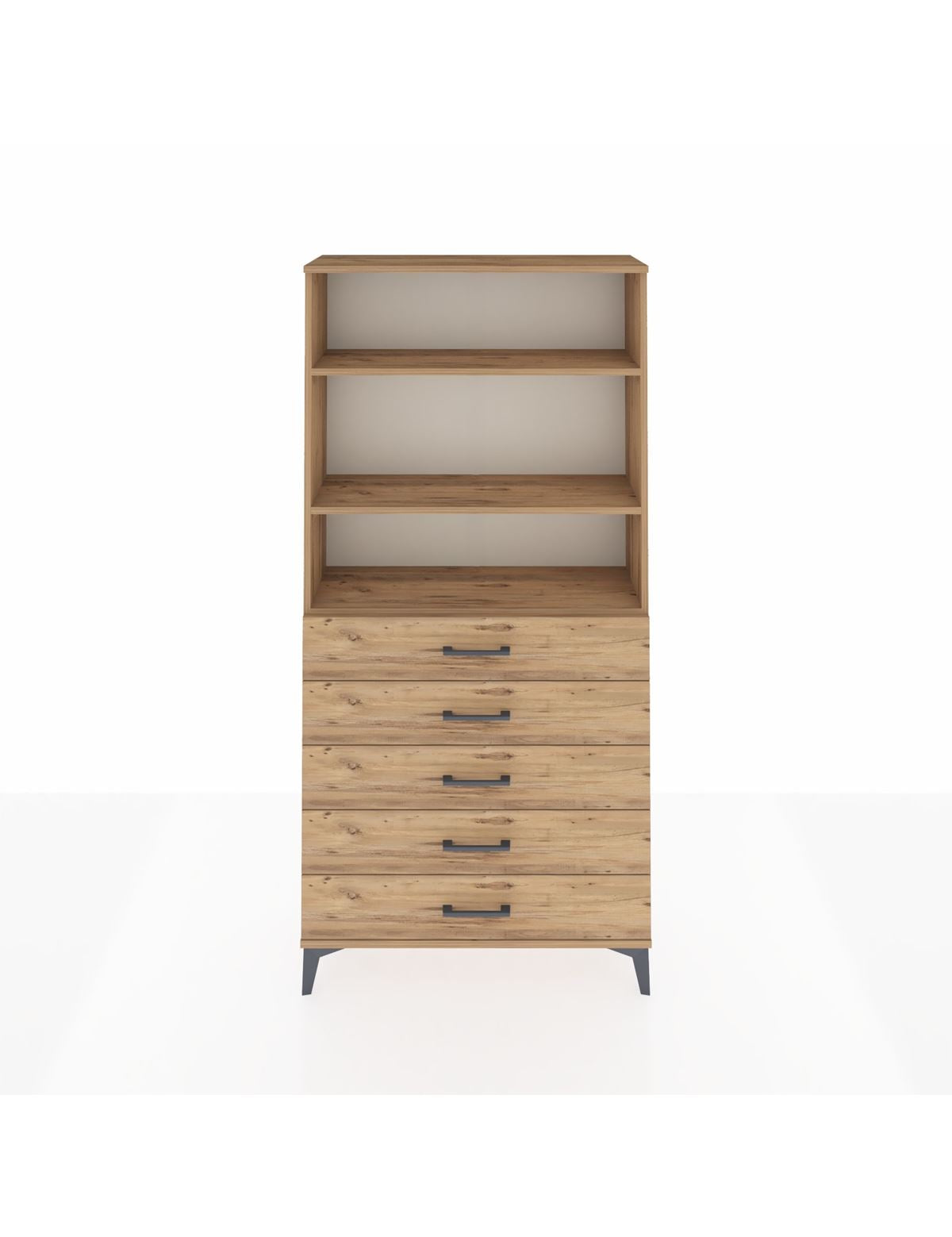 Arges Dolap 3 Raflı 5 Çekmeceli 88x30x182 Çam-Çam