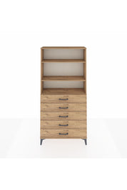 Arges Dolap 3 Raflı 5 Çekmeceli 88x30x182 Çam-Çam