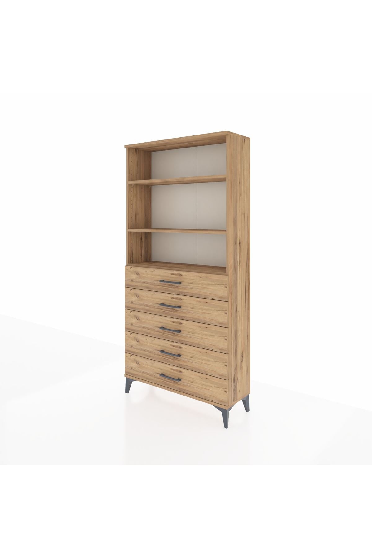 Arges Dolap 3 Raflı 5 Çekmeceli 88x30x182 Çam-Çam