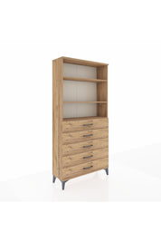 Arges Dolap 3 Raflı 5 Çekmeceli 88x30x182 Çam-Çam