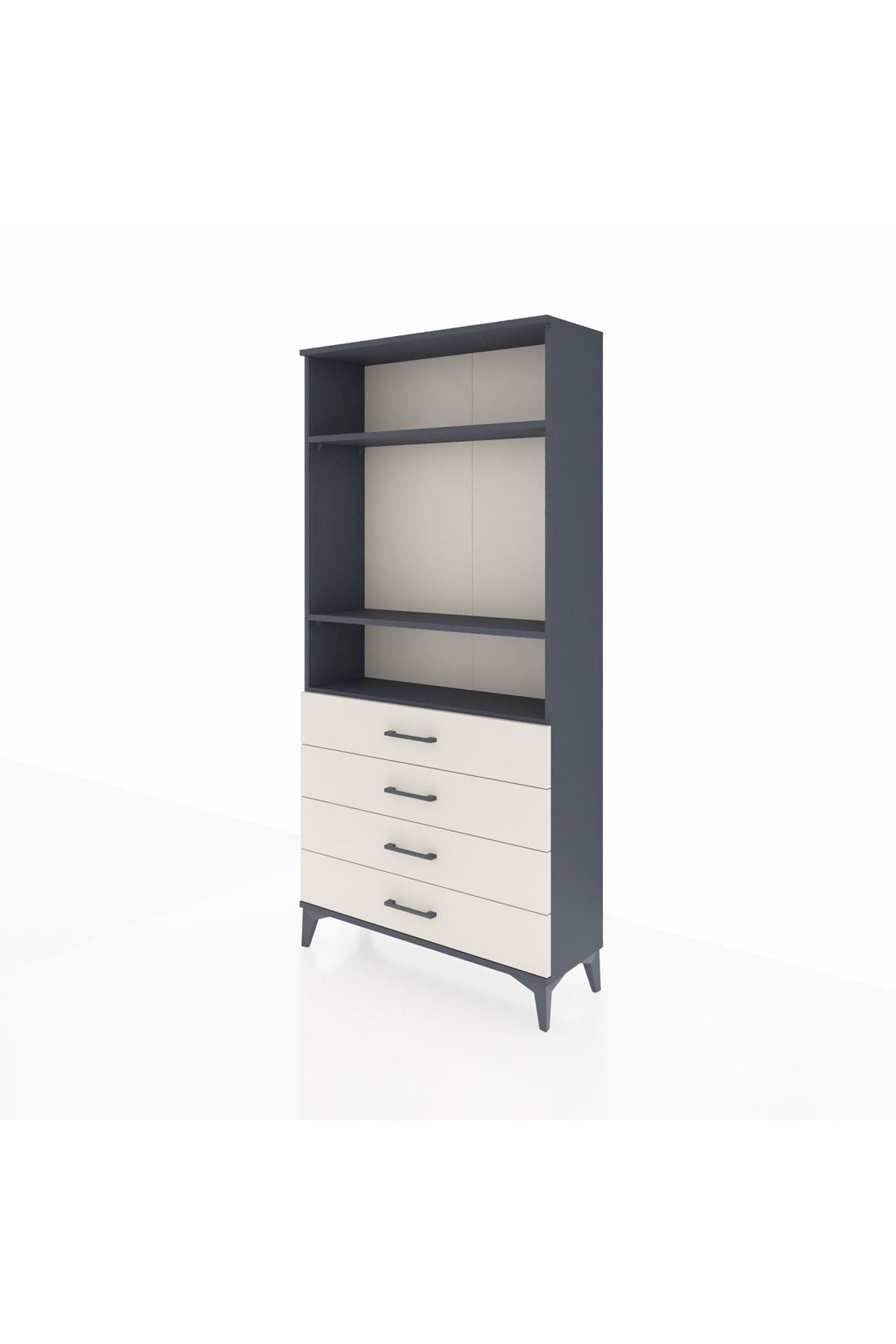 Arges Dolap 3 Raflı 4 Çekmeceli 88x30x182 Antrasit-Aytaşı