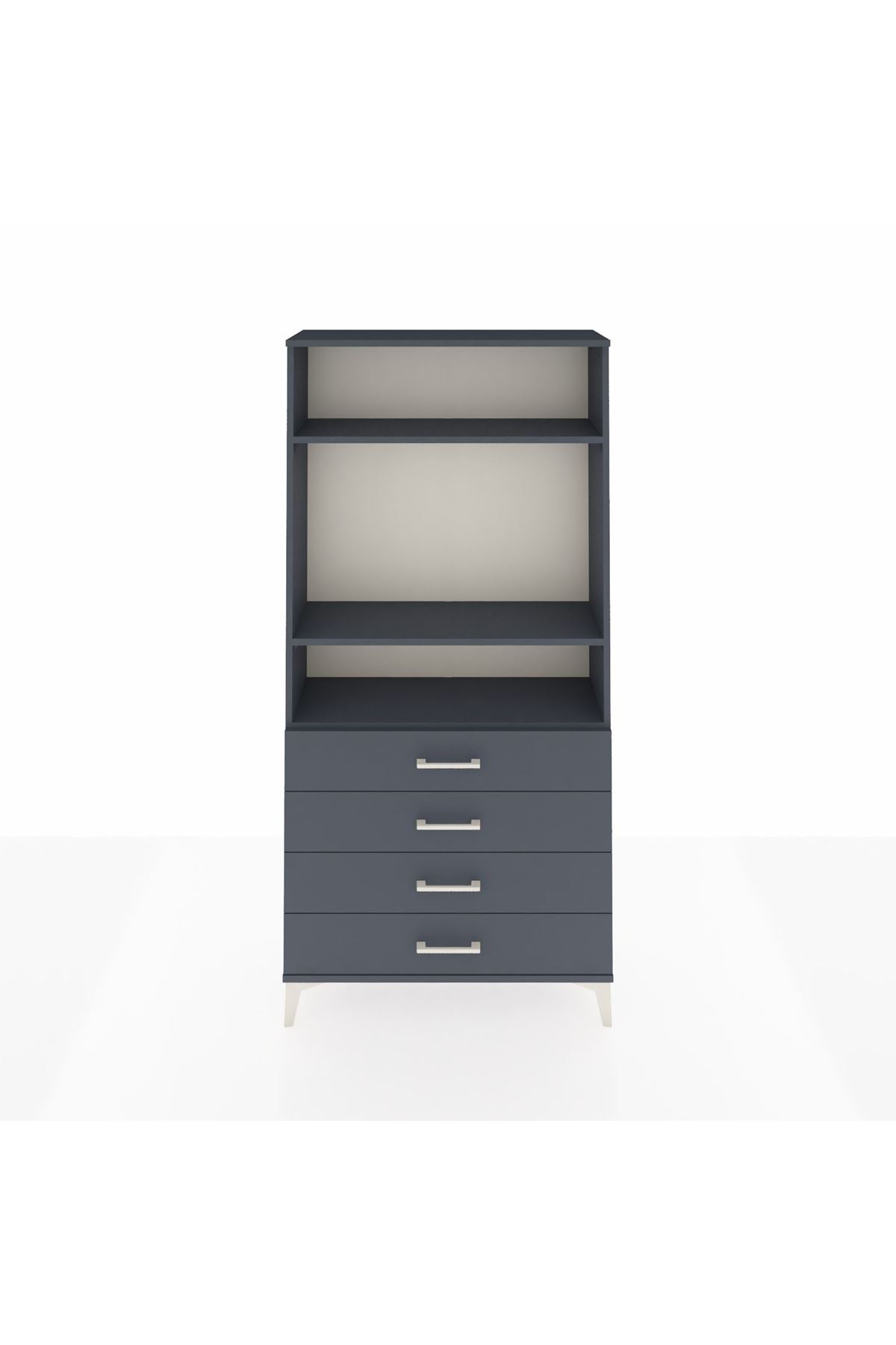 Arges Dolap 3 Raflı 4 Çekmeceli 88x30x182 Antrasit-Antrasit