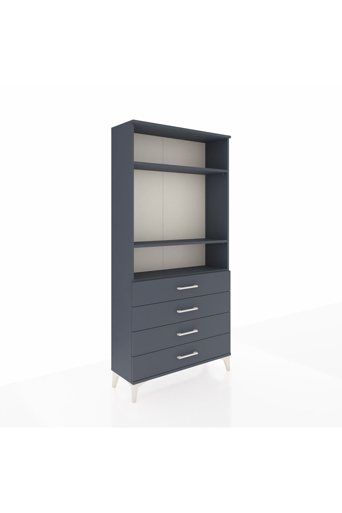 Arges Dolap 3 Raflı 4 Çekmeceli 88x30x182 Antrasit-Antrasit