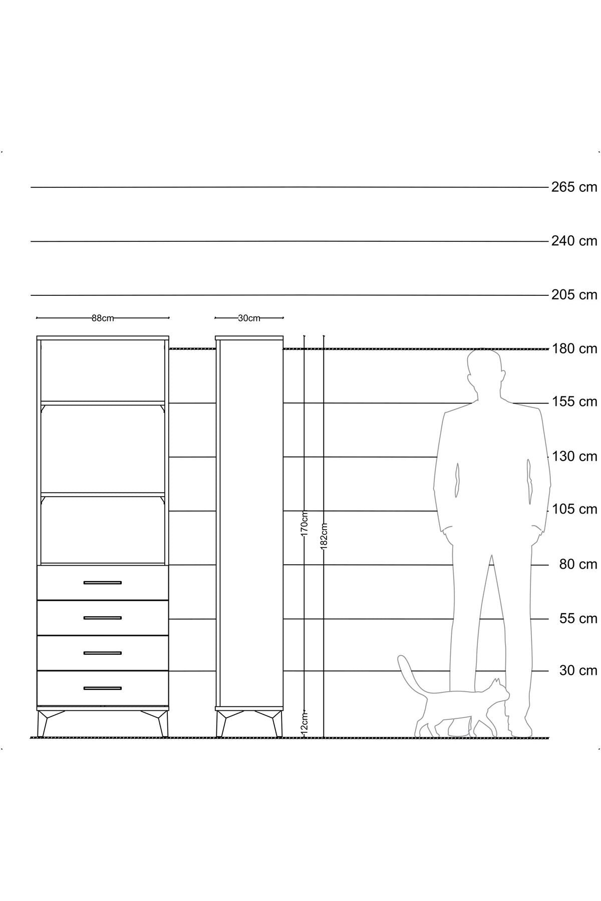Arges Dolap 3 Raflı 4 Çekmeceli 88x30x182 Antrasit-Antrasit