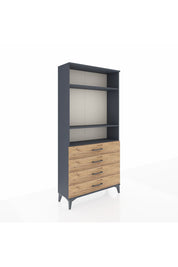 Arges Dolap 3 Raflı 4 Çekmeceli 88x30x182 Antrasit-Çam