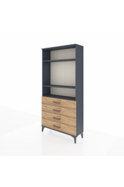 Arges Dolap 3 Raflı 4 Çekmeceli 88x30x182 Antrasit-Çam