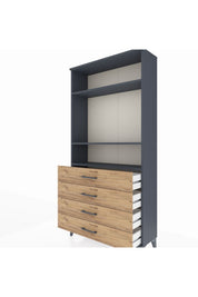 Arges Dolap 3 Raflı 4 Çekmeceli 88x30x182 Antrasit-Çam