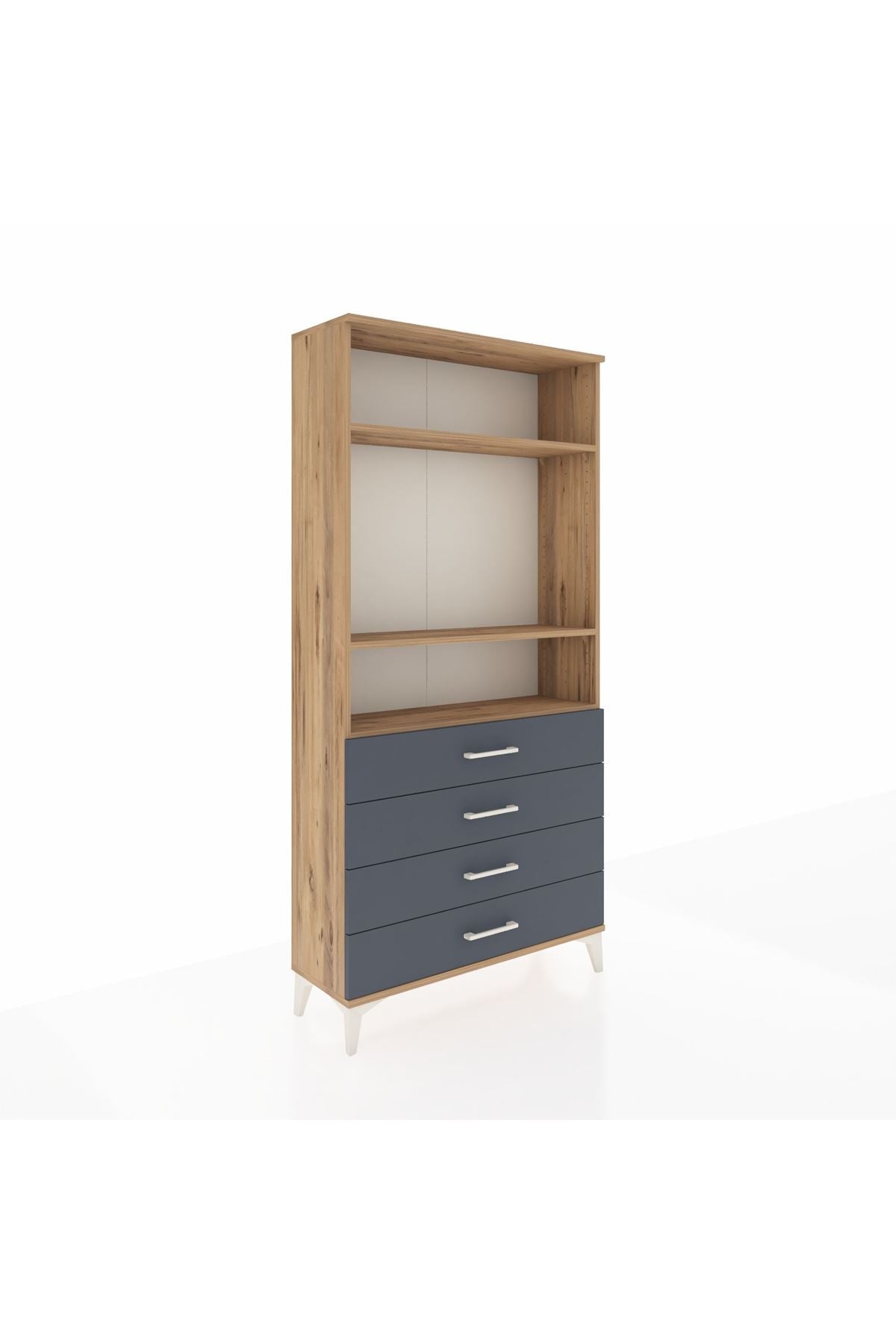 Arges Dolap 3 Raflı 4 Çekmeceli 88x30x182 Çam-Antrasit