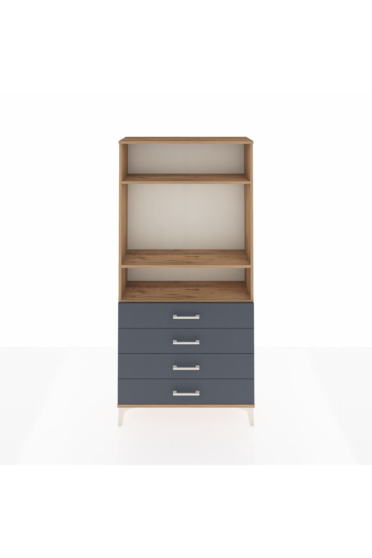 Arges Dolap 3 Raflı 4 Çekmeceli 88x30x182 Çam-Antrasit