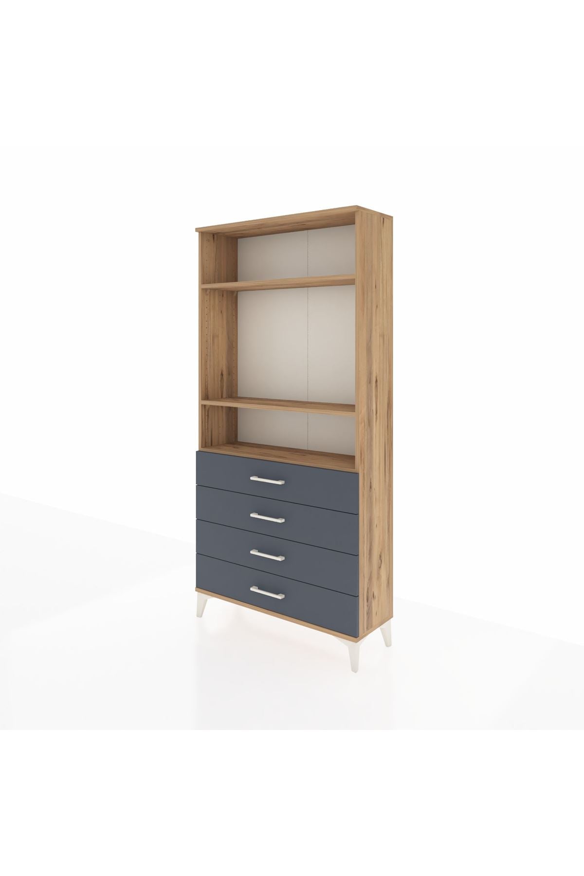 Arges Dolap 3 Raflı 4 Çekmeceli 88x30x182 Çam-Antrasit