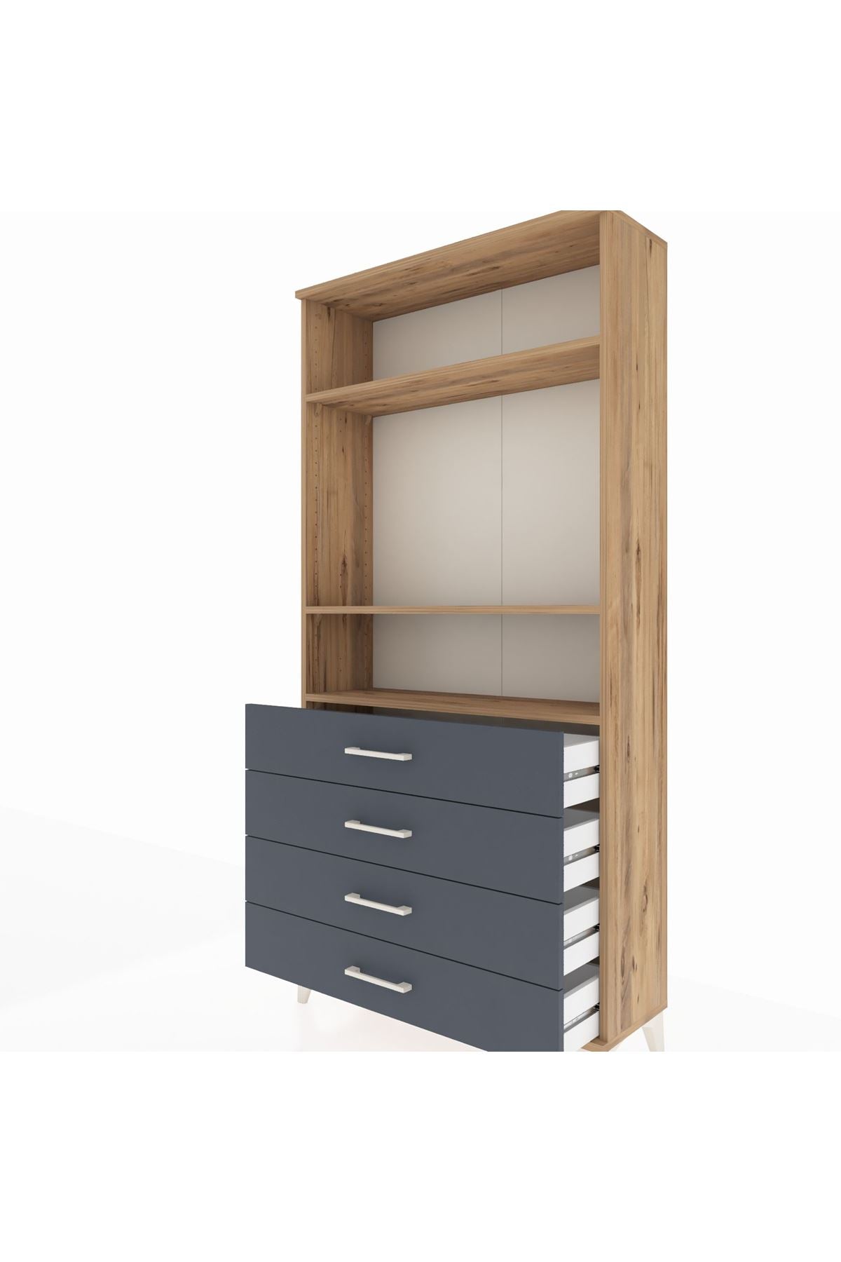 Arges Dolap 3 Raflı 4 Çekmeceli 88x30x182 Çam-Antrasit