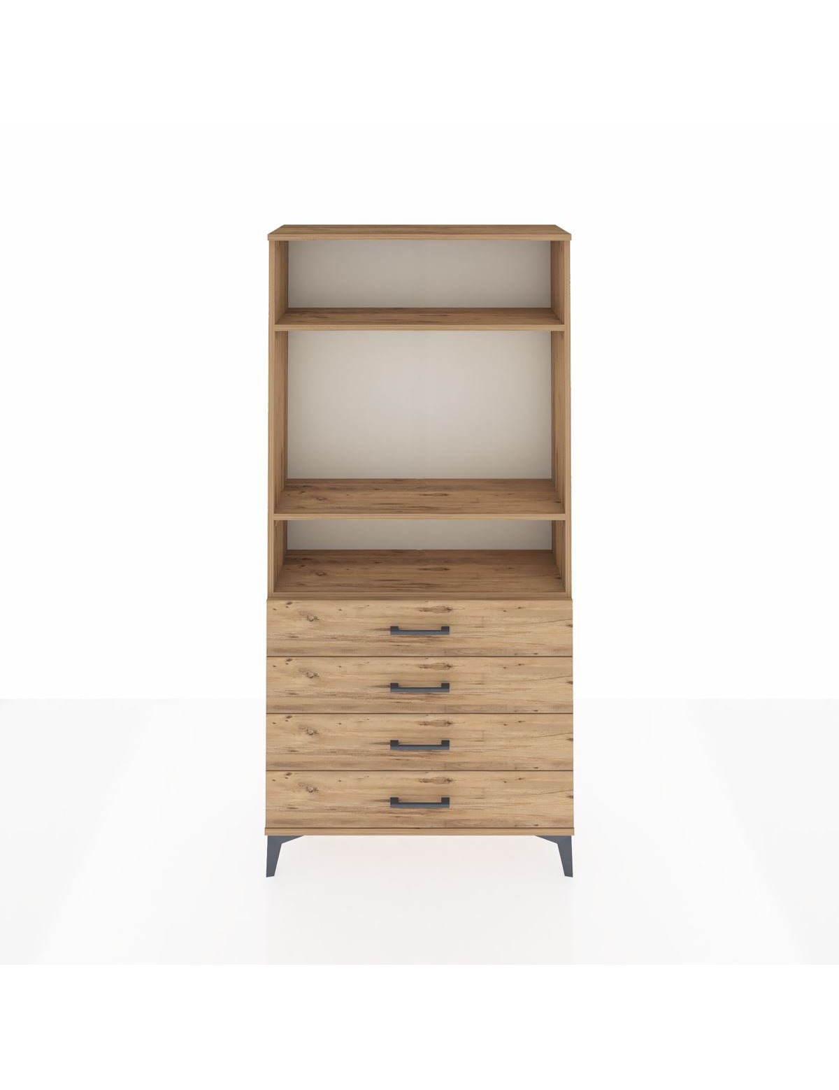 Arges Dolap 3 Raflı 4 Çekmeceli 88x30x182 Çam-Çam