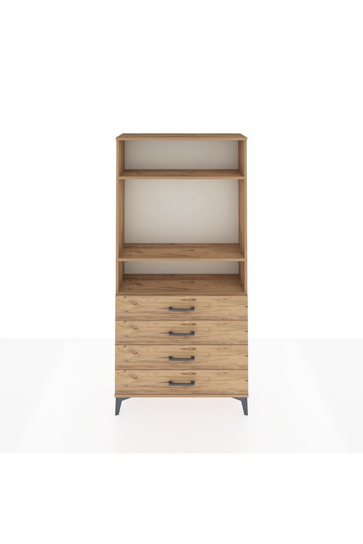 Arges Dolap 3 Raflı 4 Çekmeceli 88x30x182 Çam-Çam