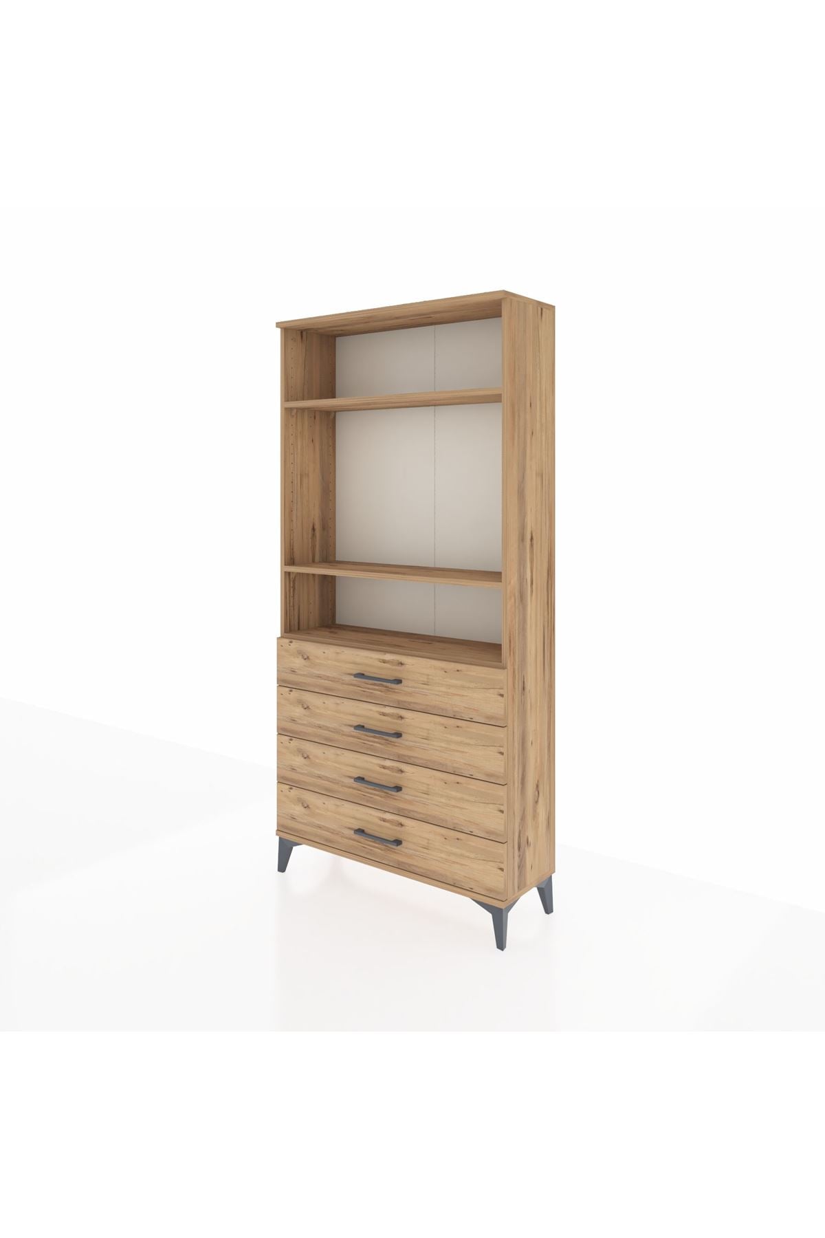 Arges Dolap 3 Raflı 4 Çekmeceli 88x30x182 Çam-Çam