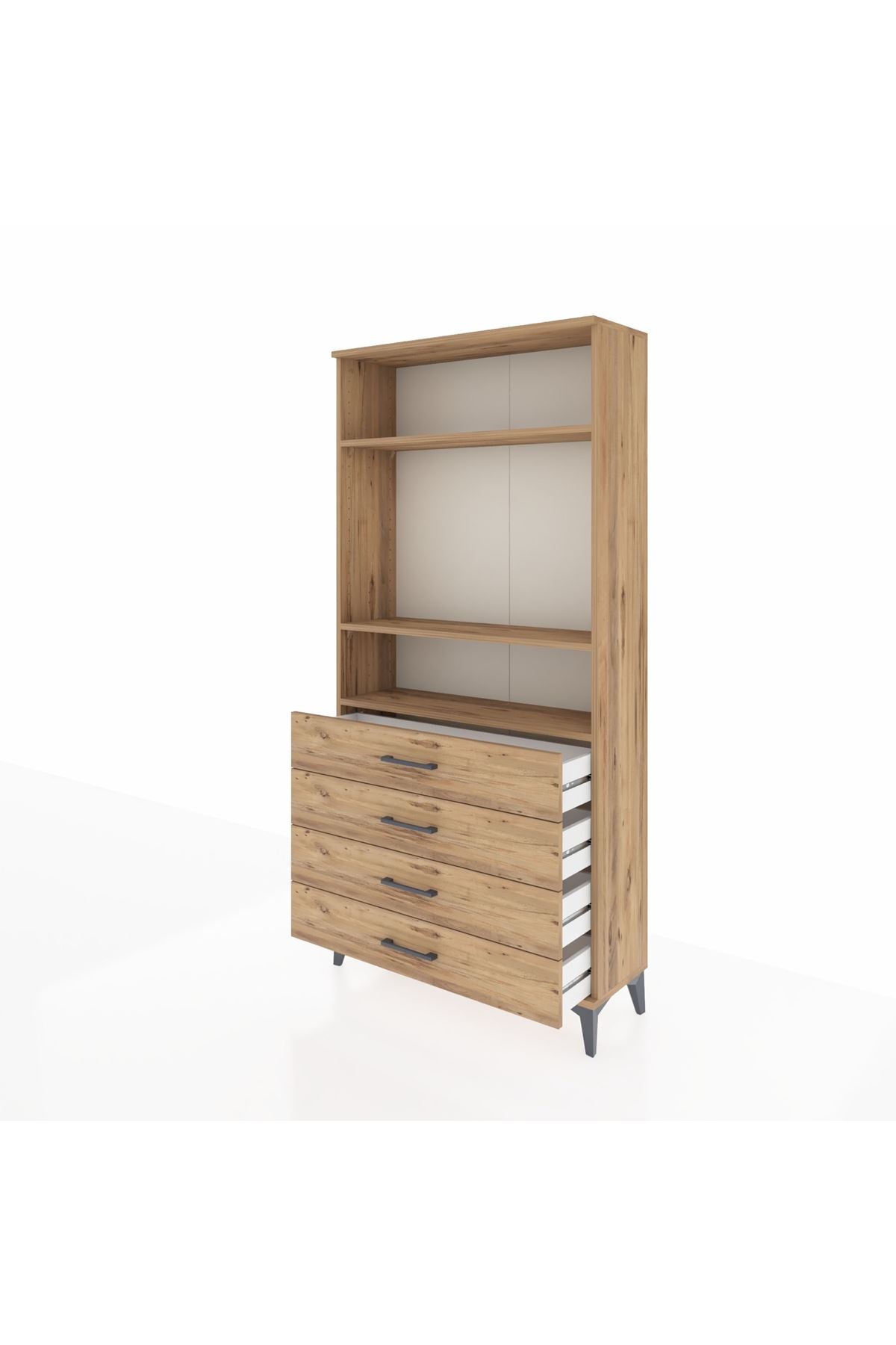 Arges Dolap 3 Raflı 4 Çekmeceli 88x30x182 Çam-Çam