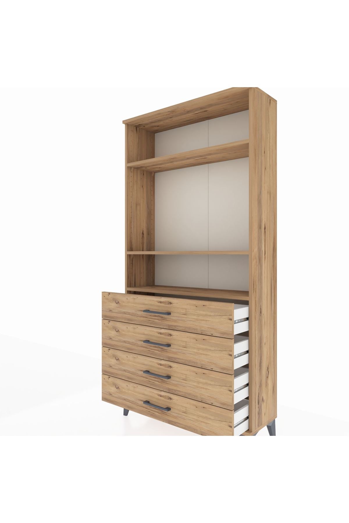 Arges Dolap 3 Raflı 4 Çekmeceli 88x30x182 Çam-Çam