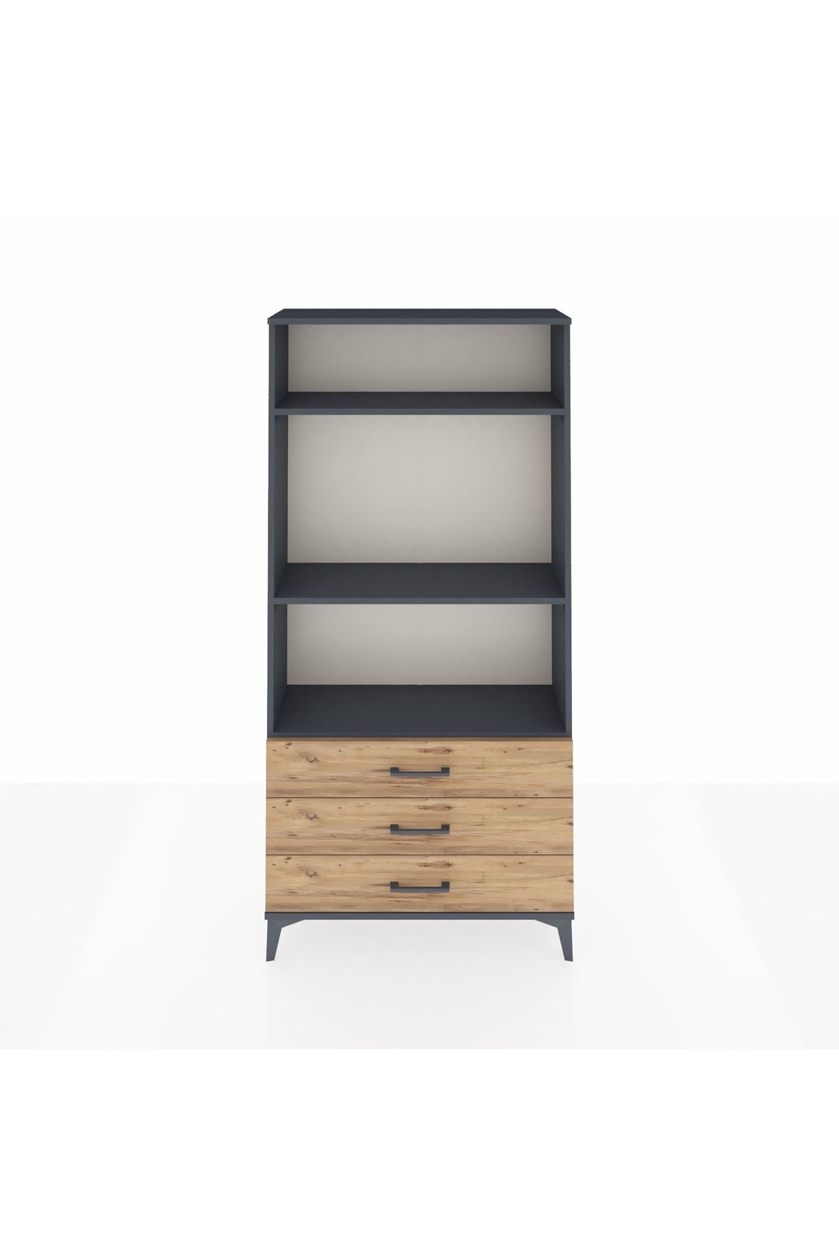 Arges Dolap 3 Raflı 3 Çekmeceli 88x30x182 Antrasit-Çam