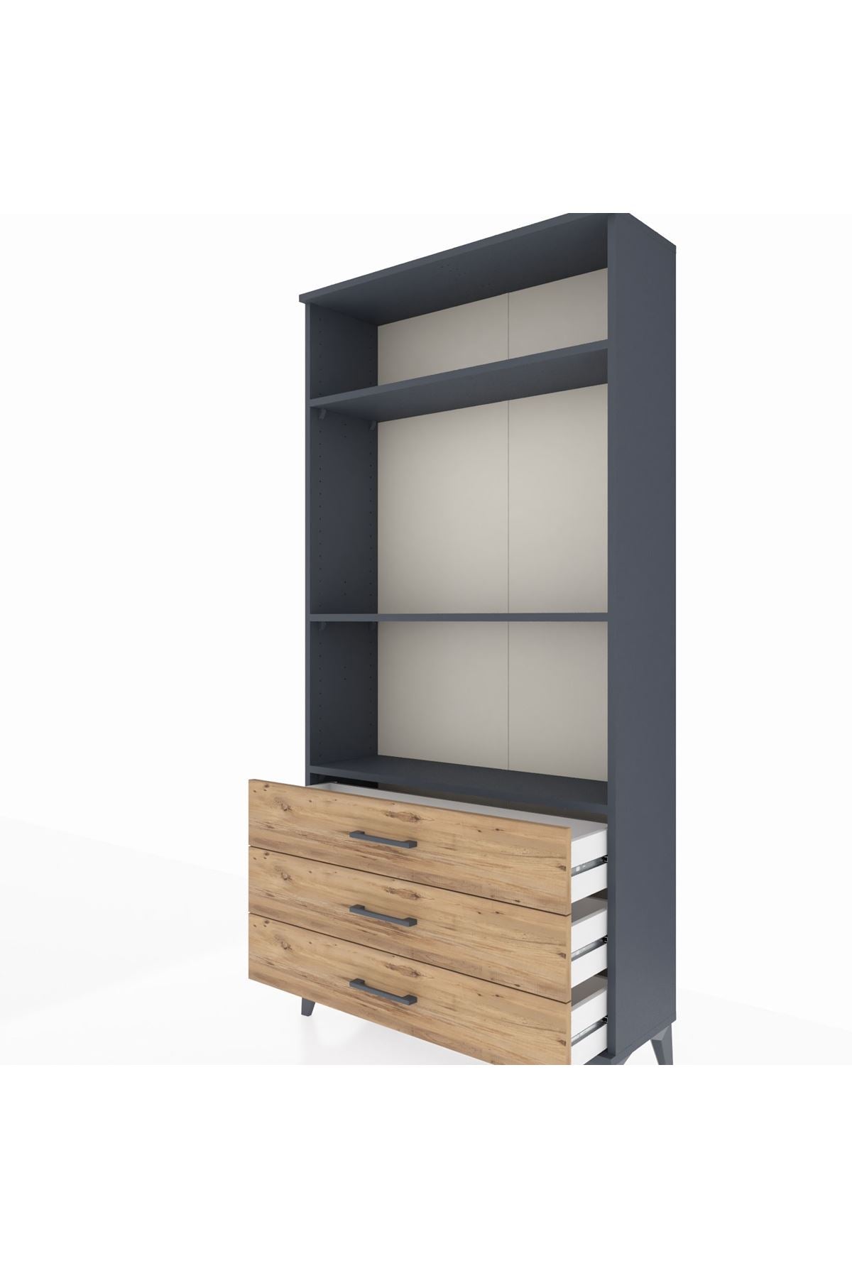 Arges Dolap 3 Raflı 3 Çekmeceli 88x30x182 Antrasit-Çam