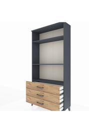Arges Dolap 3 Raflı 3 Çekmeceli 88x30x182 Antrasit-Çam