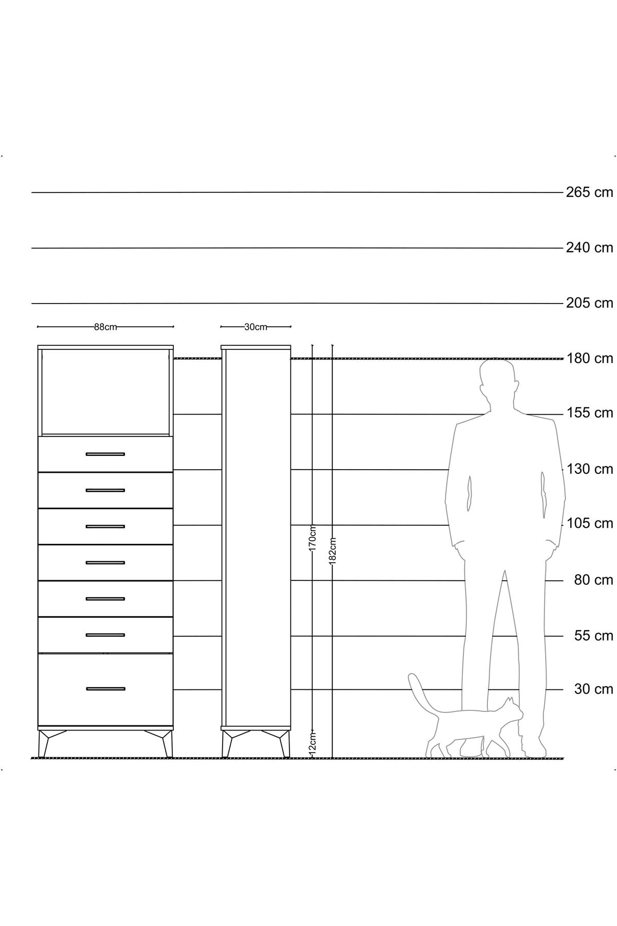 Arges Dolap Tek Raflı 7 Çekmeceli 88x30x182 Aytaşı-Aytaşı