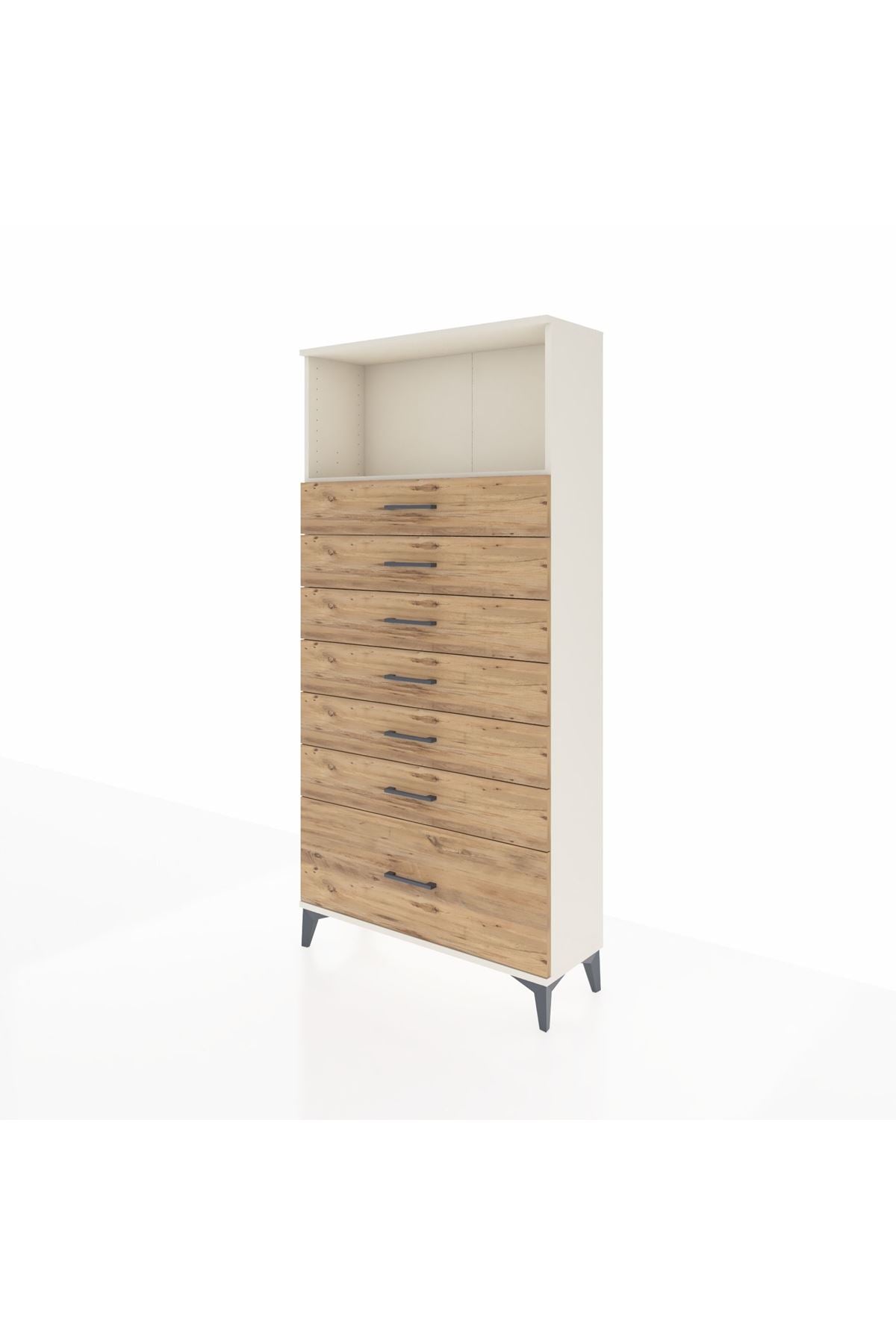 Arges Dolap Tek Raflı 7 Çekmeceli 88x30x182 Aytaşı-Çam