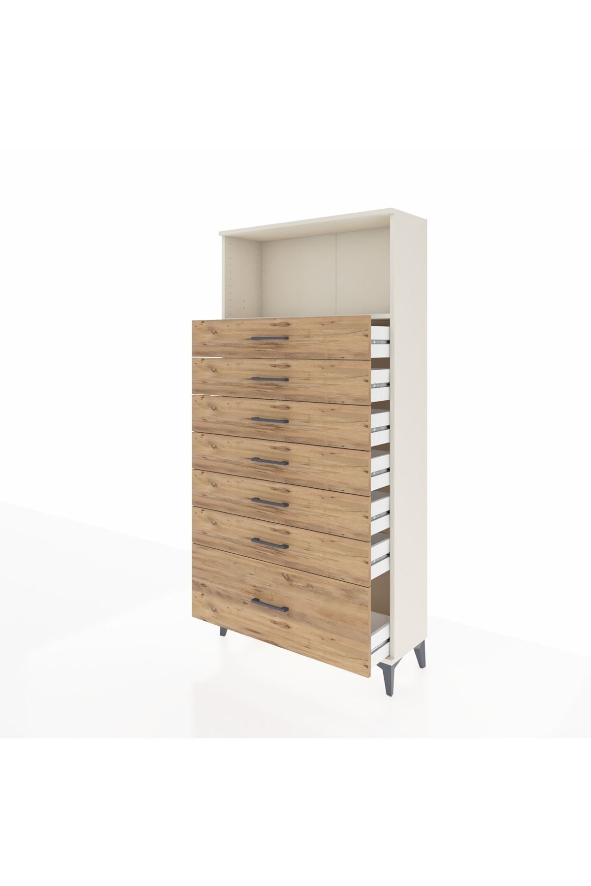 Arges Dolap Tek Raflı 7 Çekmeceli 88x30x182 Aytaşı-Çam