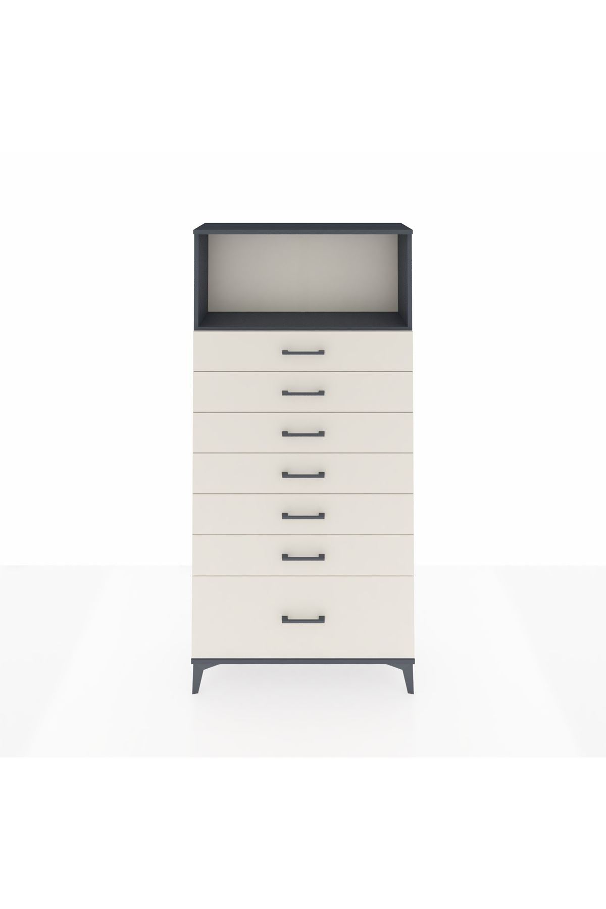 Arges Dolap Tek Raflı 7 Çekmeceli 88x30x182 Antrasit-Aytaşı